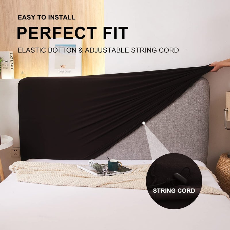 WOMACO Stretch Bed Headboard Slipcover 180 GSM Thick Fabric Solid Color Dustproof Bed Head Protector Cover for Bedroom DÃ©cor (Dark Coffee, 47-55") - Image 4